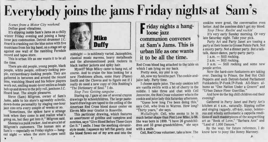 Sams Jams - Jan 25 1988 Mike Duffy Article (newer photo)
